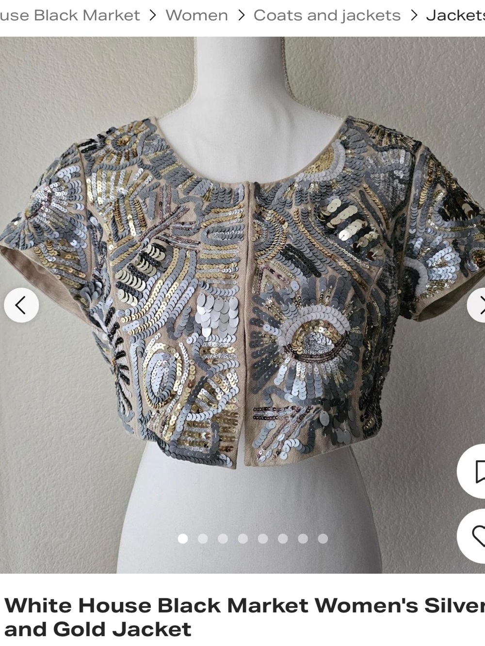 White House Black Market sequin embellished bolero cropped jacket